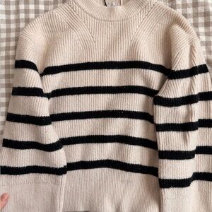 Zara Black and Cream Striped Sweater